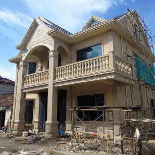 拉萨 黄金麻花岗岩石材私人别墅雕花门楼柱阳台栏杆