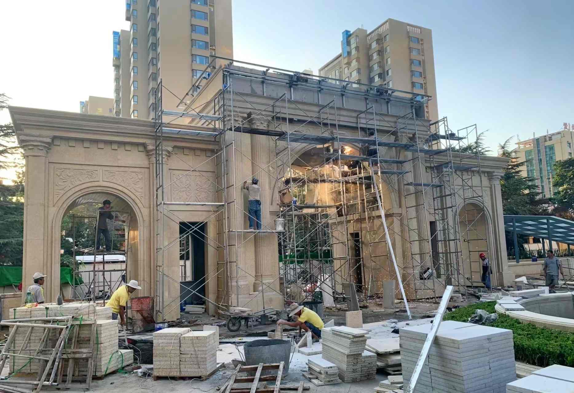 拉萨 黄金麻荔枝面花岗岩小区门楼外墙干挂