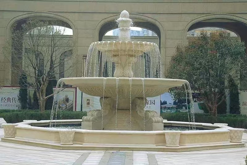 拉萨 黄金麻花岗岩异型加工——户外庭院石雕流水喷泉