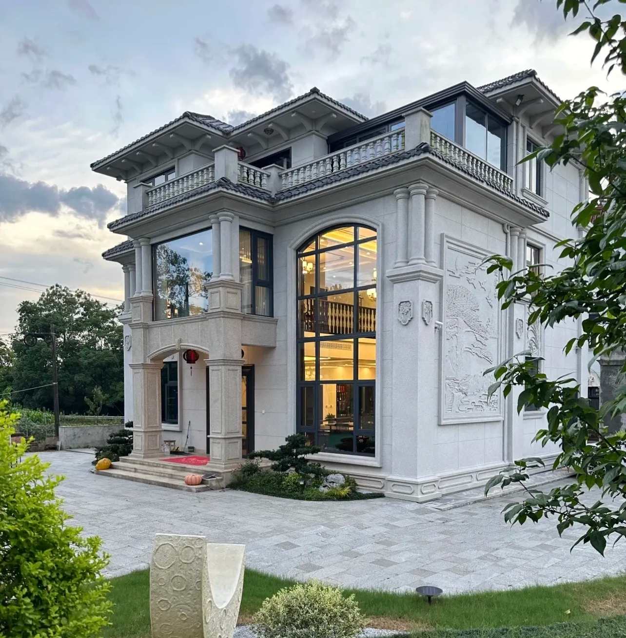 拉萨 白麻花岗岩私人别墅干挂石材豪华定制