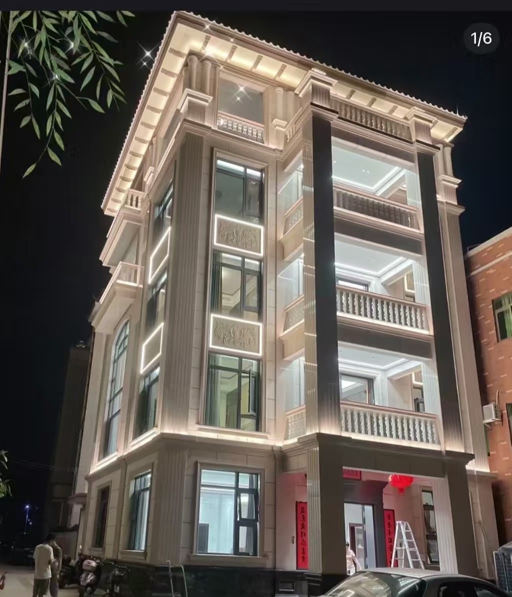 拉萨 芝麻白花岗岩别墅外墙夜间效果